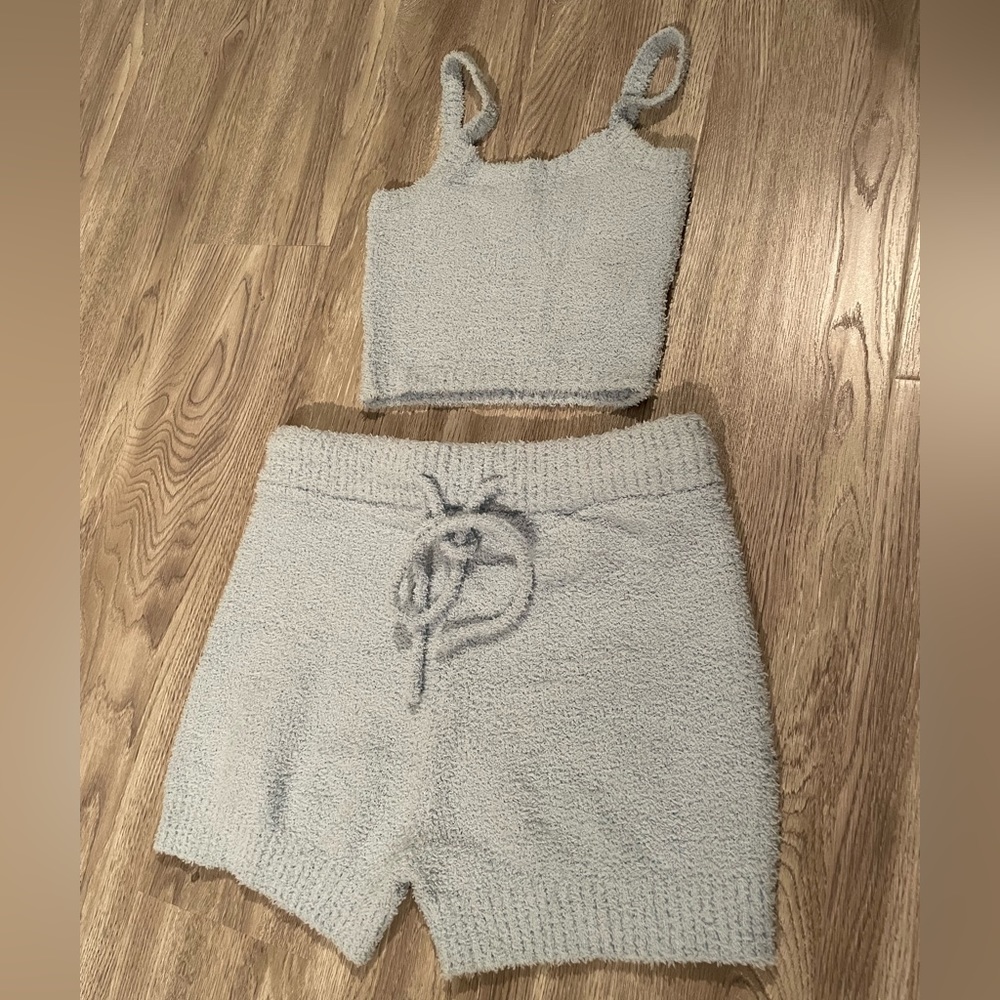 Short and tank cozy plush baby blue set